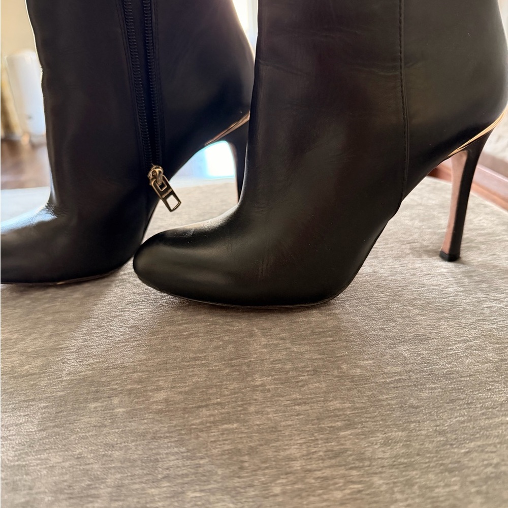 Black Leather Stiletto Ankle Boots